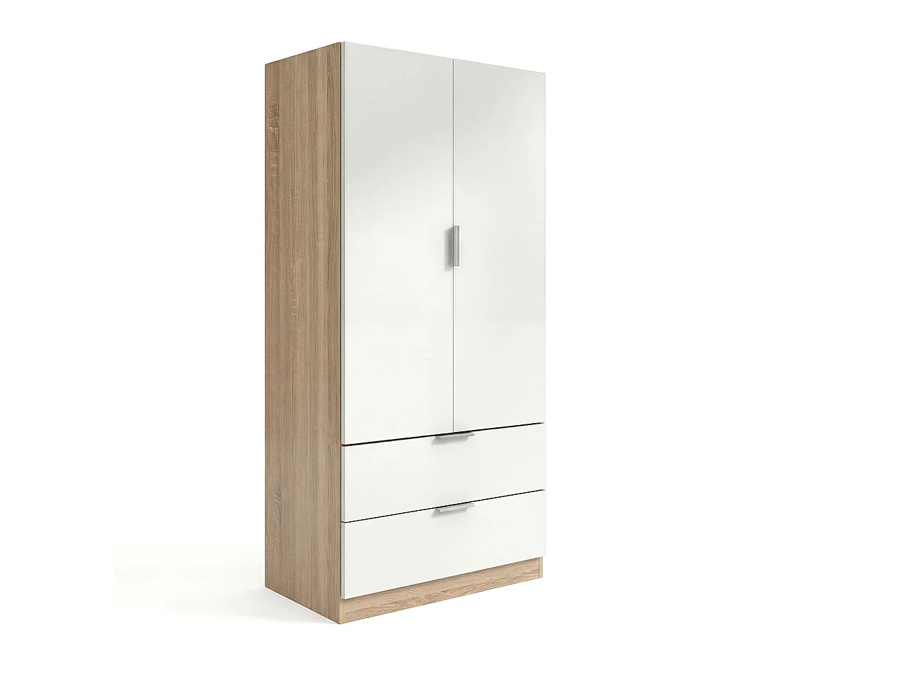Armario de 2 puertas y 2 cajones en blanco artik y roble canadian 81,5x180 cm Lark Blanco Artik (Blanco Mate) - Roble Canadian