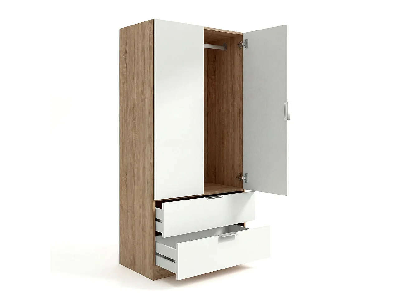 Armario de 2 puertas y 2 cajones en blanco artik y roble canadian 81,5x180 cm Lark Blanco Artik (Blanco Mate) - Roble Canadian