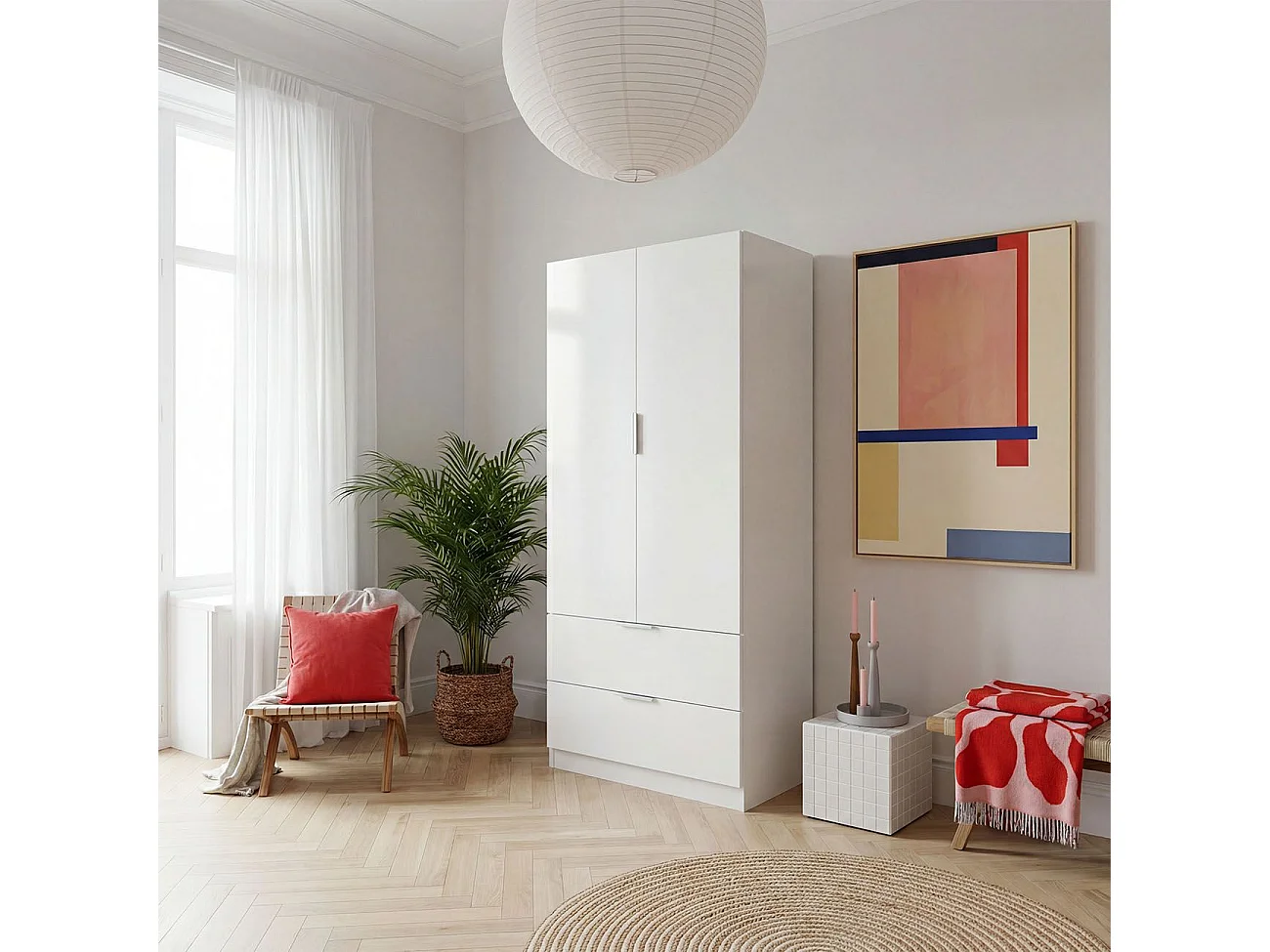Armario de 2 puertas y 2 cajones en blanco 81,5x180 cm Lark Blanco
