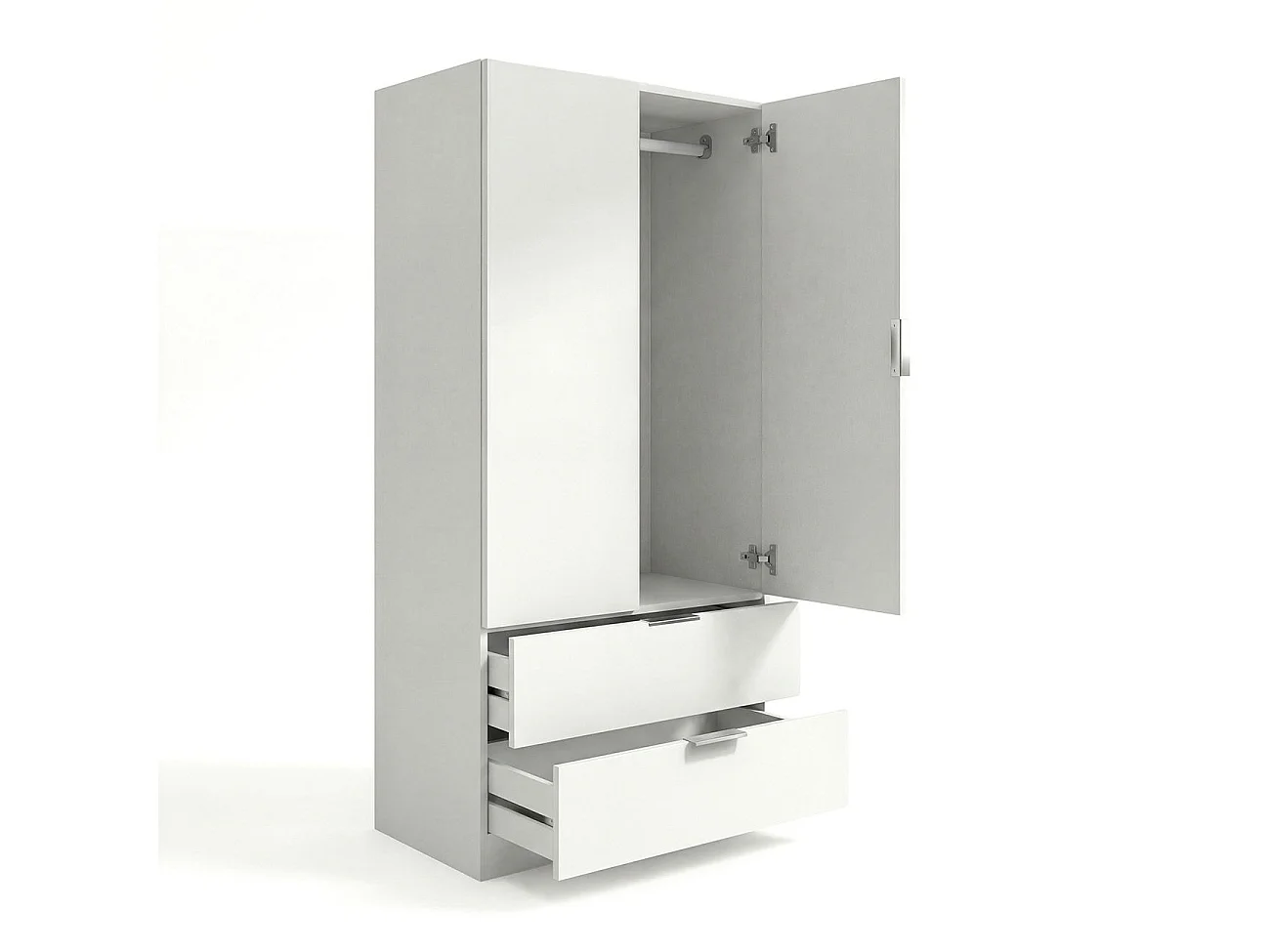 Armario de 2 puertas y 2 cajones en blanco 81,5x180 cm Lark Blanco