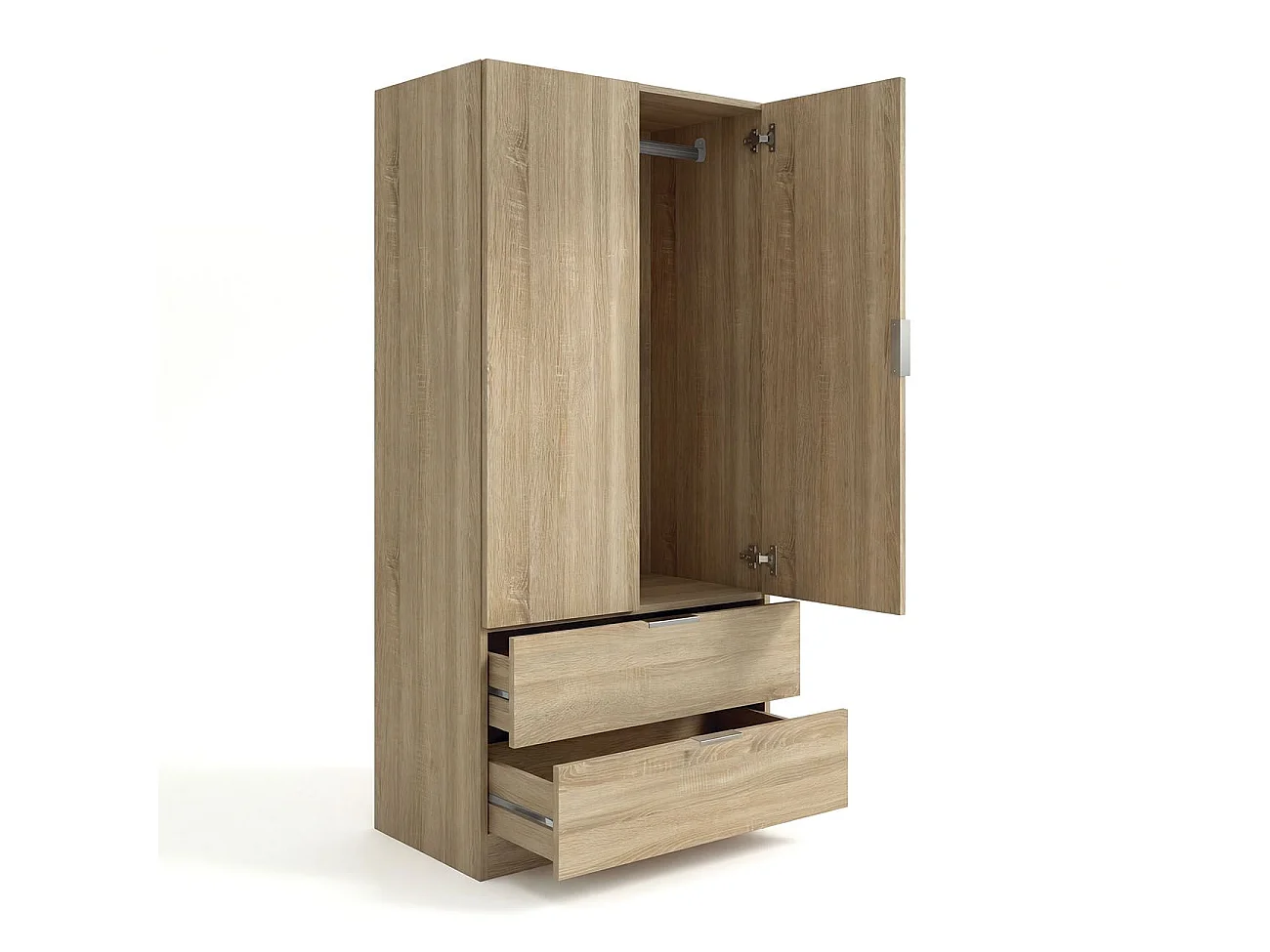 Armario de 2 puertas y 2 cajones en roble canadian 81,5x180 cm Lark Roble