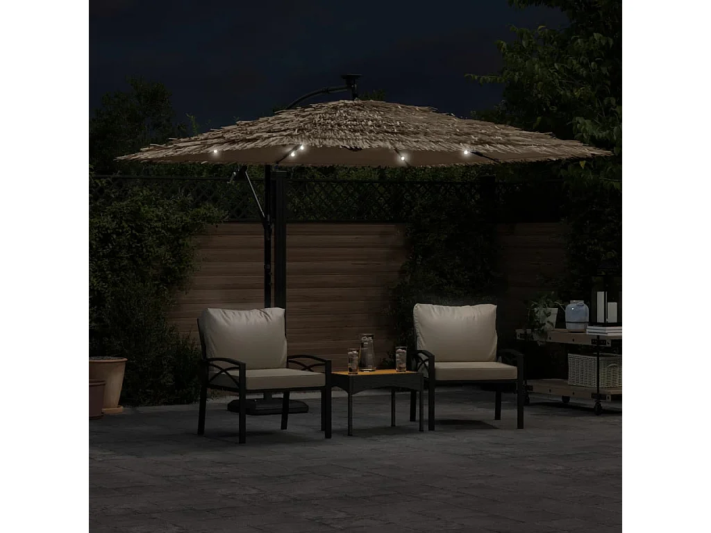 Sombrilla de jardín con LEDs poste acero marrón 269x269x235 cm