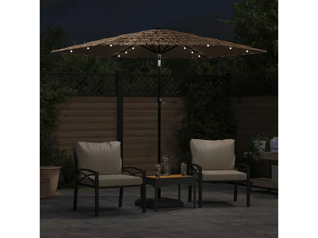 Sombrilla de jardín con LEDs poste acero marrón 268x268x226 cm