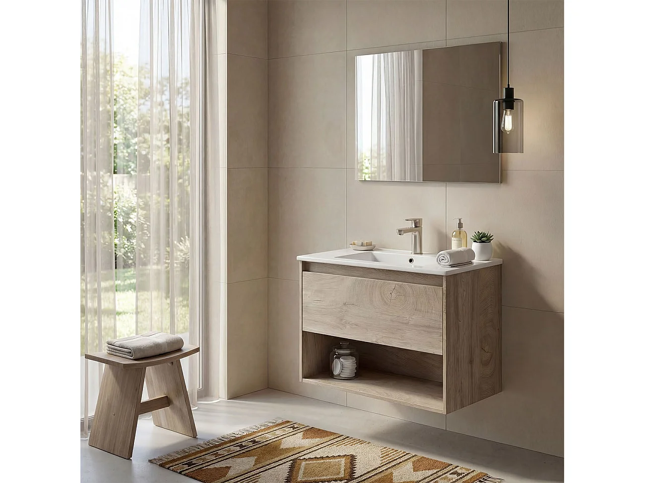 Lavabo cerámico rectangular en blanco 81,5x46 cm Volga Blanco