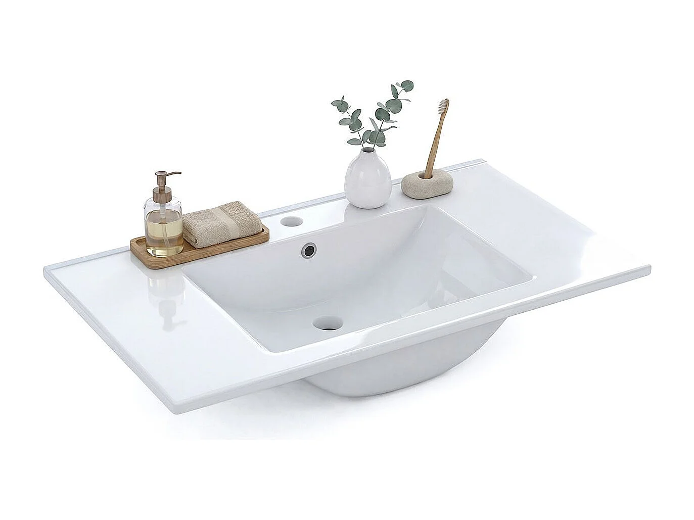 Lavabo cerámico rectangular en blanco 81,5x46 cm Volga Blanco