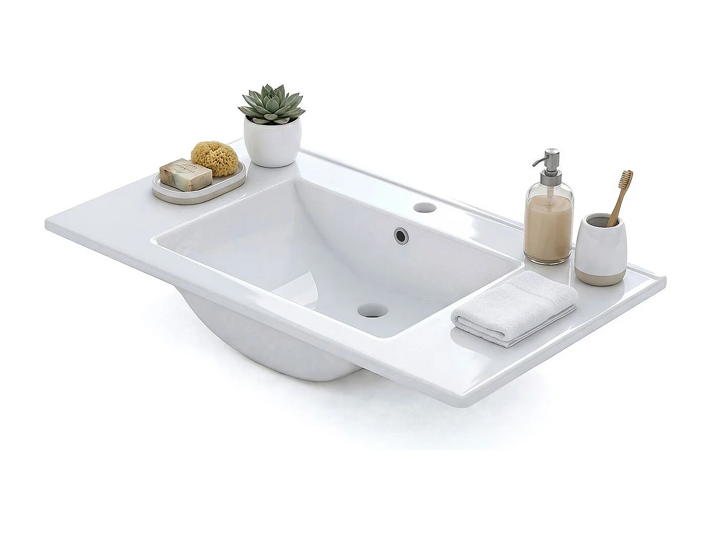 Lavabo cerámico rectangular en blanco 81,5x46 cm Volga Blanco