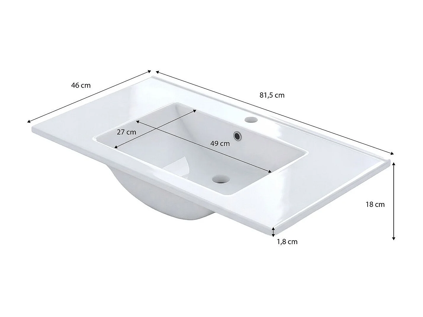 Lavabo cerámico rectangular en blanco 81,5x46 cm Volga Blanco