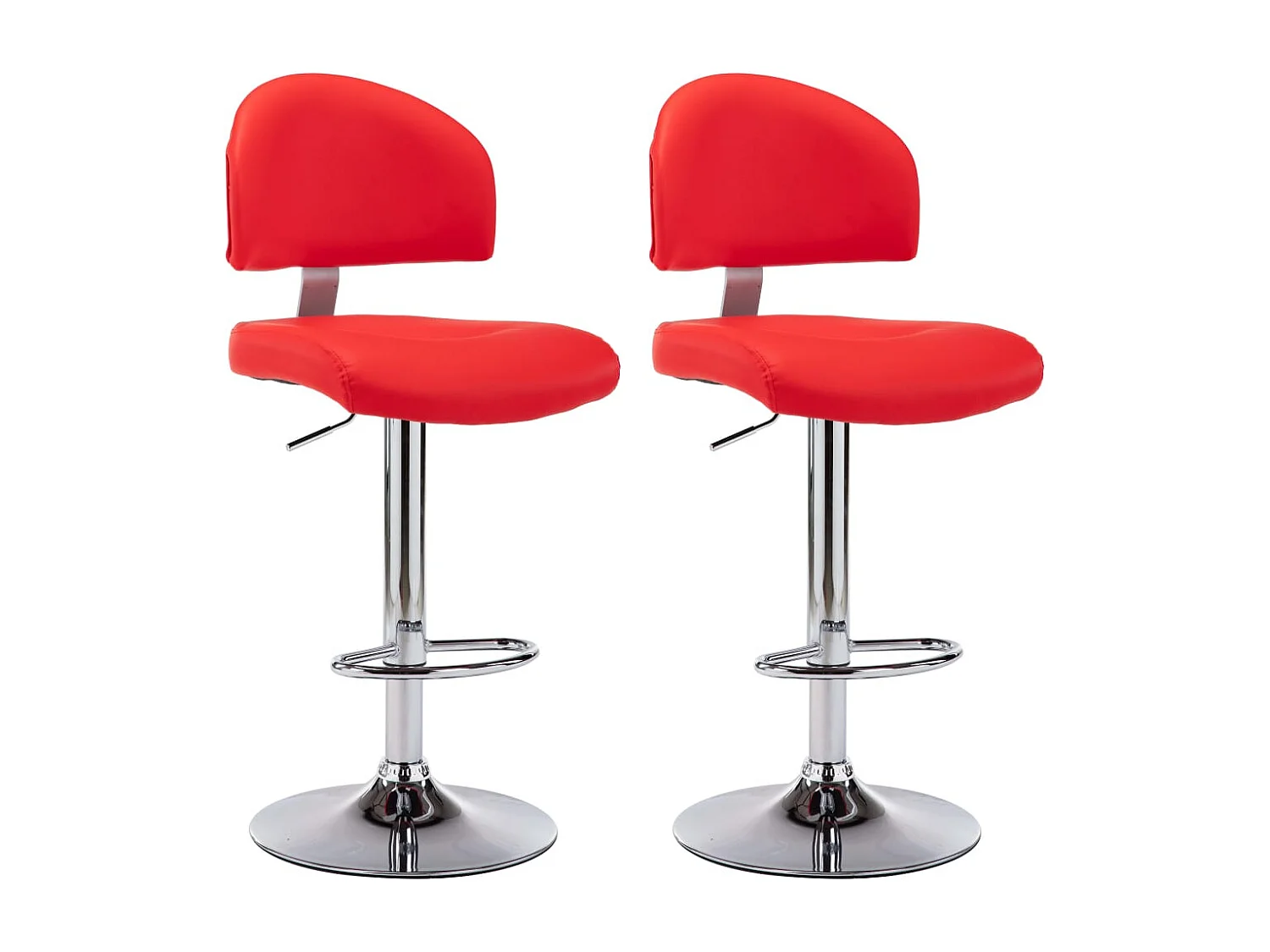 Zestaw 2 Czerwonych Hokerów Barowych z Ekoskóry z Podnóżkiem, Obracane o 360°, Regulowana Wysokość za pomocą Mechanizmu Gazowego