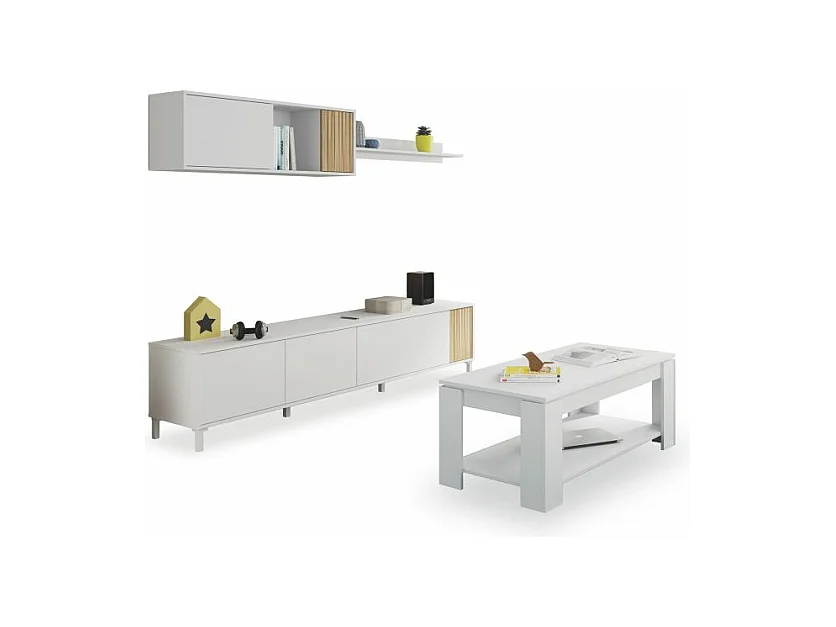 Pack salón con mesa de centro Nitza Plus V1 Blanco Artik (Blanco Mate) - Natur