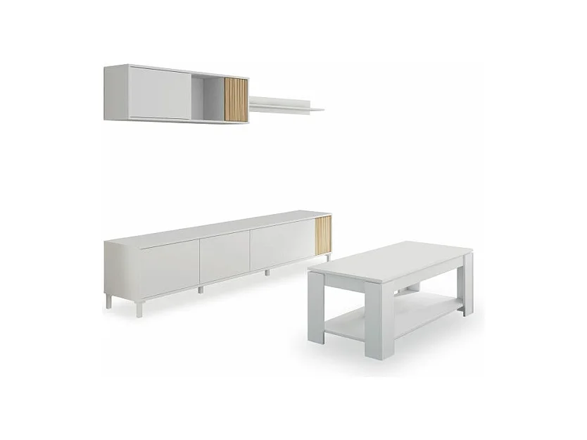 Pack salón con mesa de centro Nitza Plus V1 Blanco Artik (Blanco Mate) - Natur