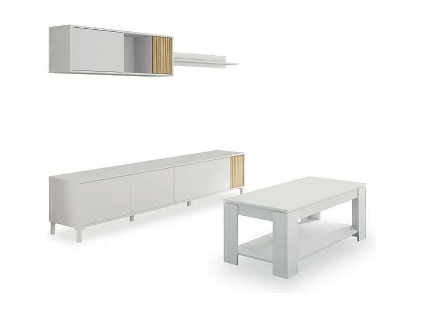 Pack salón con mesa de centro Nitza Plus V1 Blanco Artik (Blanco Mate) - Natur