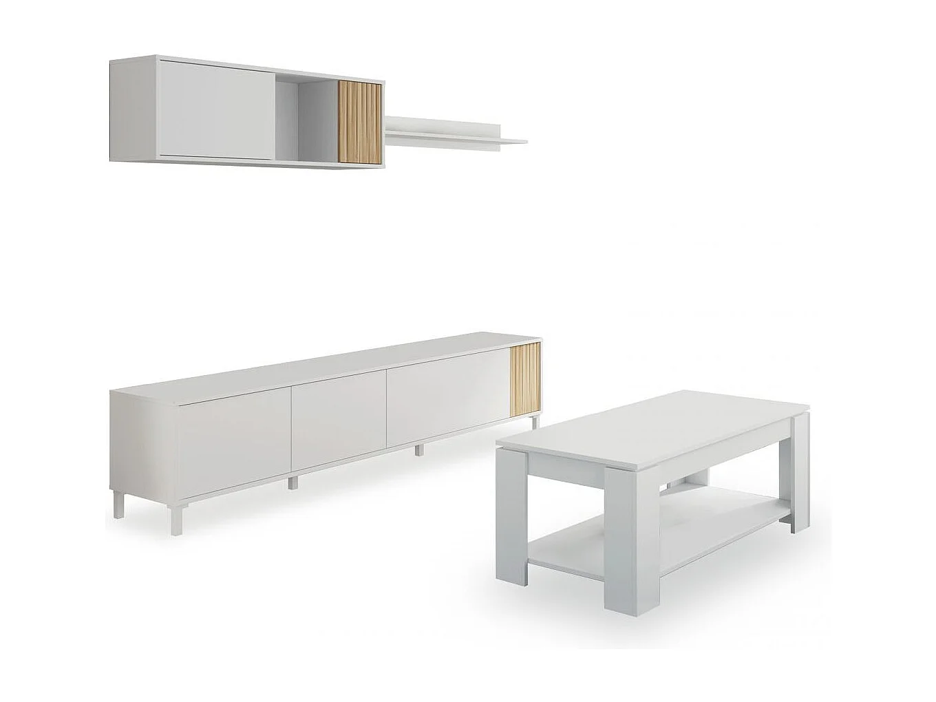 Pack salón con mesa de centro Nitza Plus V1 Blanco Artik (Blanco Mate) - Natur