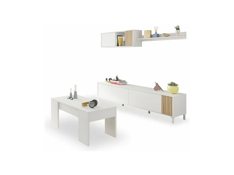 Pack salón con mesa de centro Nitza Plus V2 Blanco Artik (Blanco Mate) - Natur