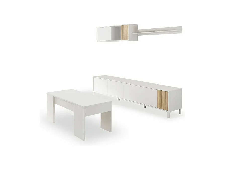 Pack salón con mesa de centro Nitza Plus V2 Blanco Artik (Blanco Mate) - Natur