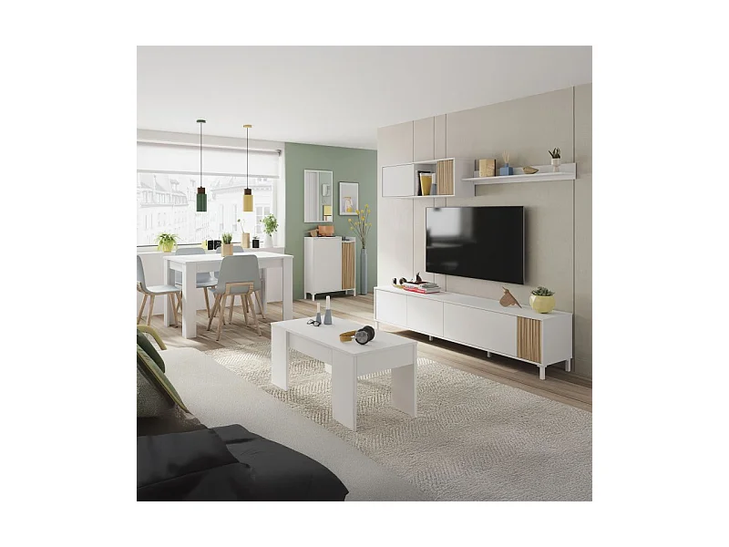 Pack salón con mesa de centro Nitza Plus V2 Blanco Artik (Blanco Mate) - Natur