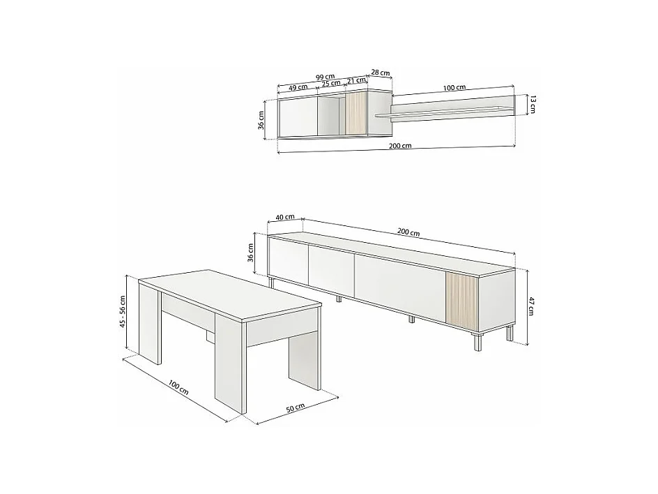 Pack salón con mesa de centro Nitza Plus V2 Blanco Artik (Blanco Mate) - Natur