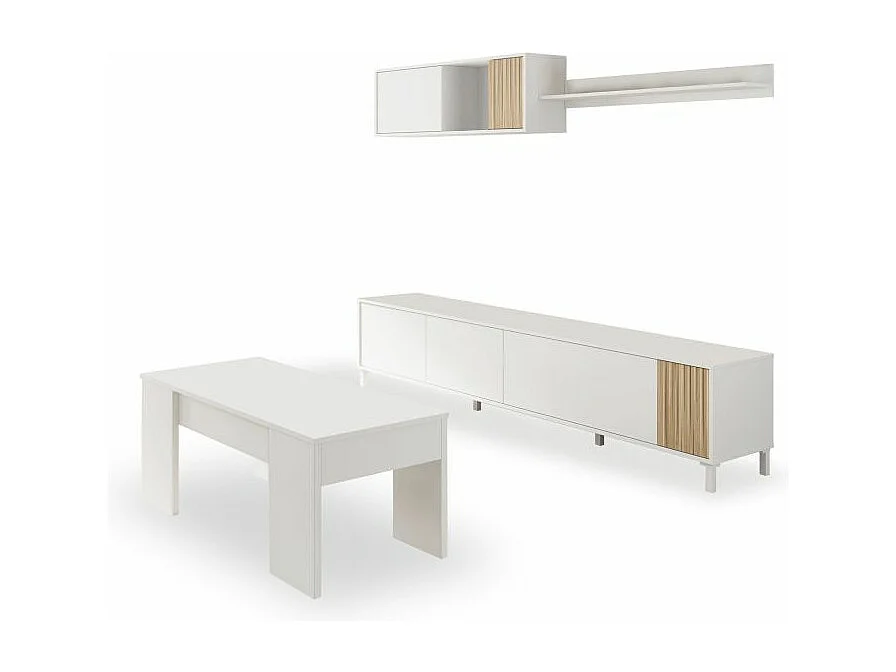 Pack salón con mesa de centro Nitza Plus V2 Blanco Artik (Blanco Mate) - Natur