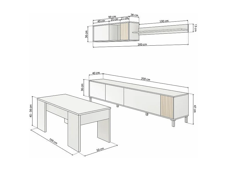 Pack salón con mesa de centro Nitza Plus V2 Blanco Artik (Blanco Mate) - Natur