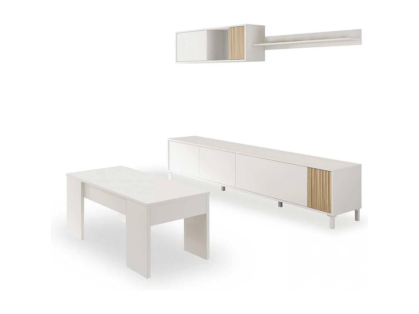 Pack salón con mesa de centro Nitza Plus V2 Blanco Artik (Blanco Mate) - Natur