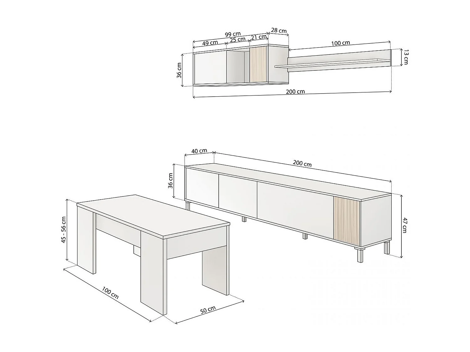 Pack salón con mesa de centro Nitza Plus V2 Blanco Artik (Blanco Mate) - Natur