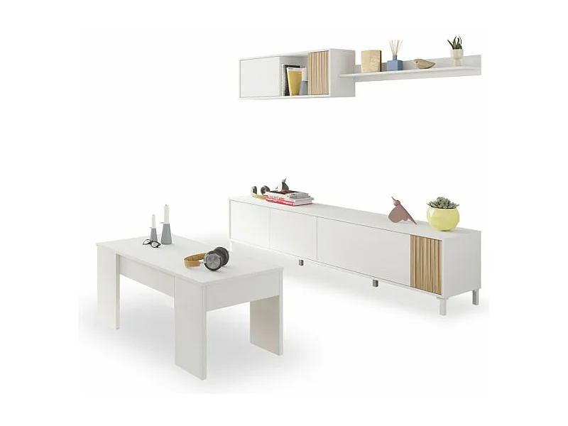 Pack salón con mesa de centro Nitza Plus V2 Blanco Artik (Blanco Mate) - Natur