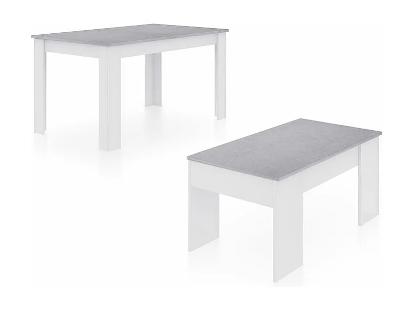 Pack mesa de comedor 140 y mesa de centro Vita Blanco Artik (Blanco Mate) - Gris Cemento