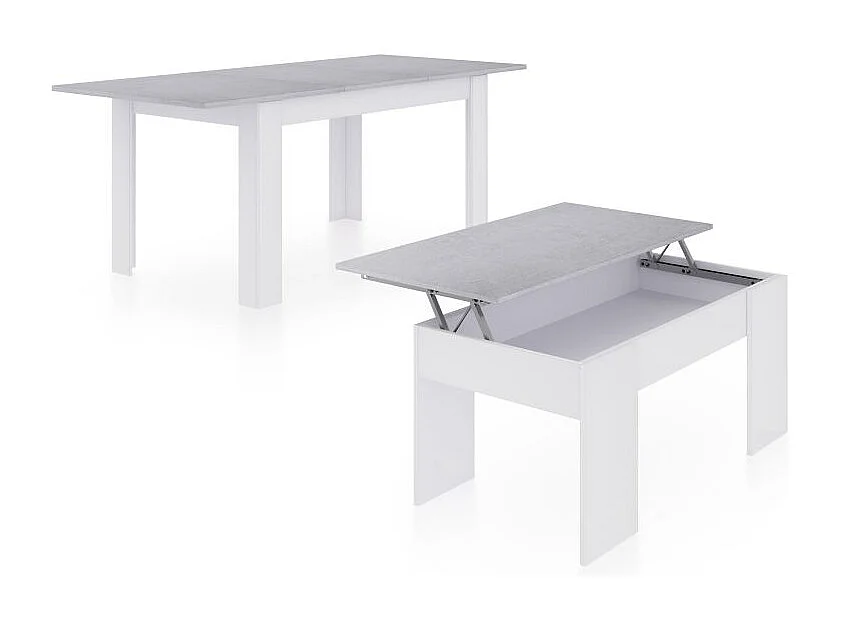 Pack mesa de comedor 140 y mesa de centro Vita Blanco Artik (Blanco Mate) - Gris Cemento