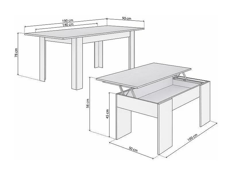 Pack mesa de comedor 140 y mesa de centro Vita Blanco Artik (Blanco Mate) - Gris Cemento