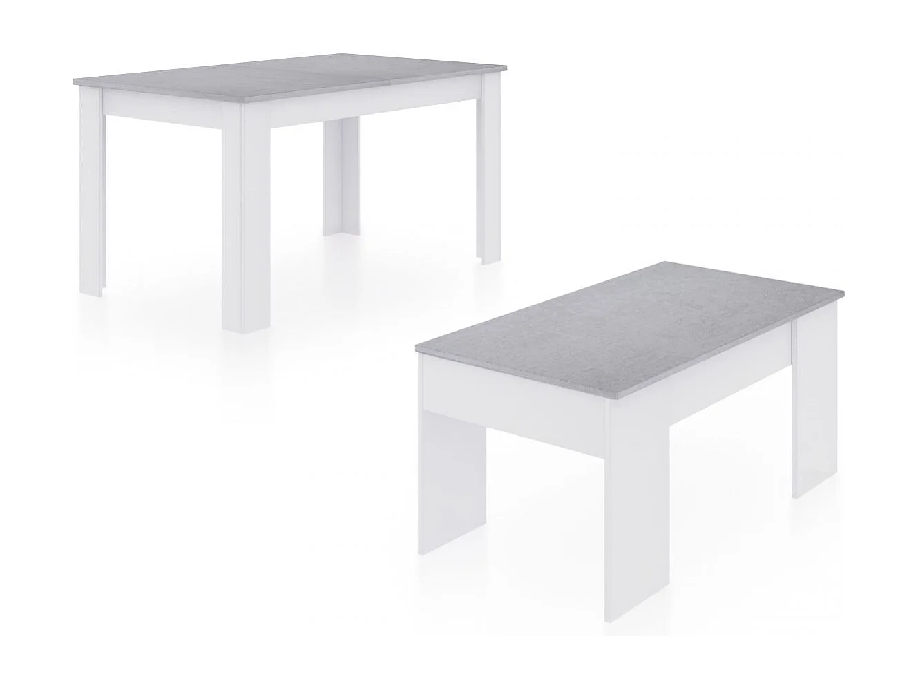 Pack mesa de comedor 140 y mesa de centro Vita Blanco Artik (Blanco Mate) - Gris Cemento