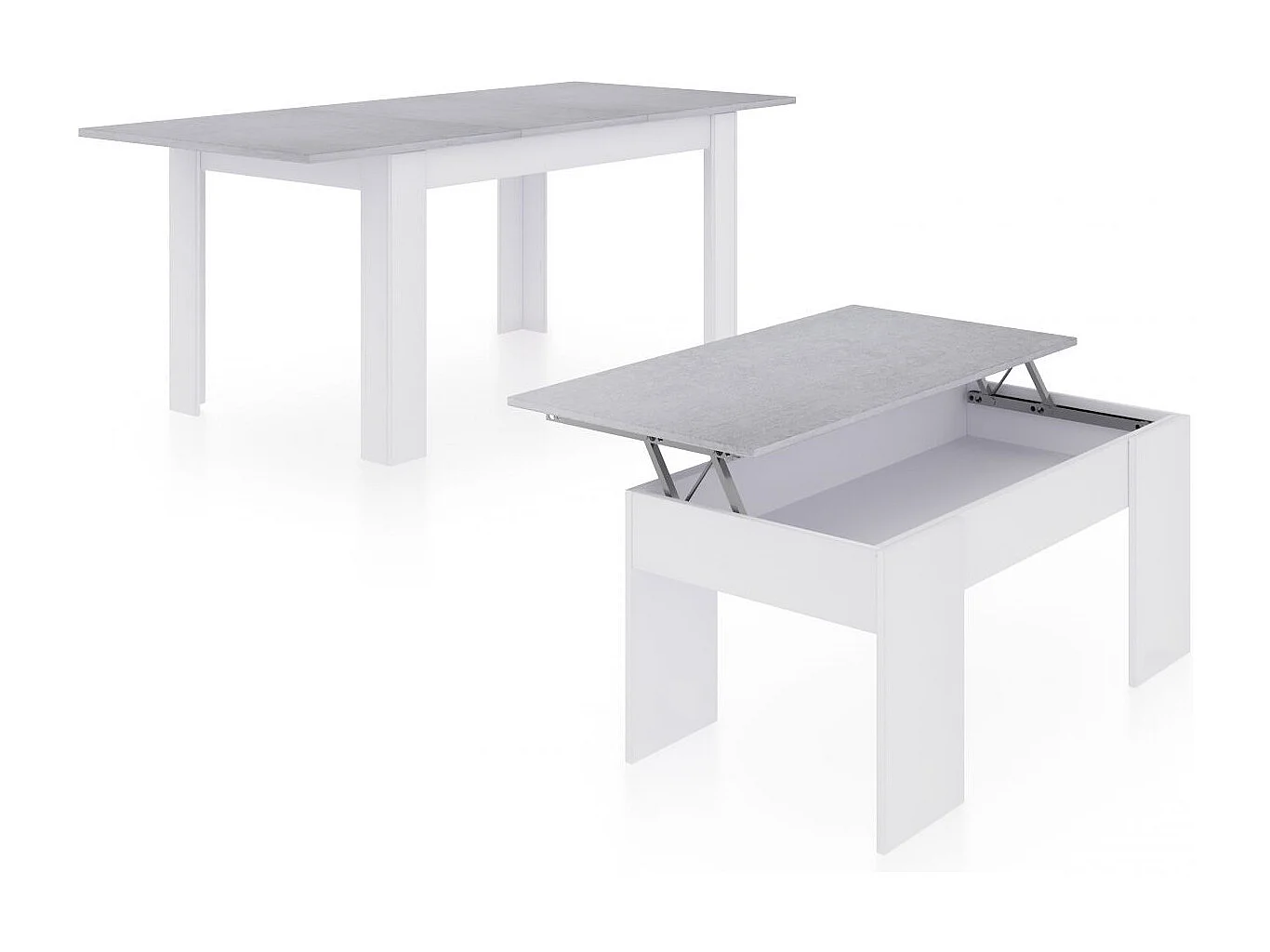 Pack mesa de comedor 140 y mesa de centro Vita Blanco Artik (Blanco Mate) - Gris Cemento