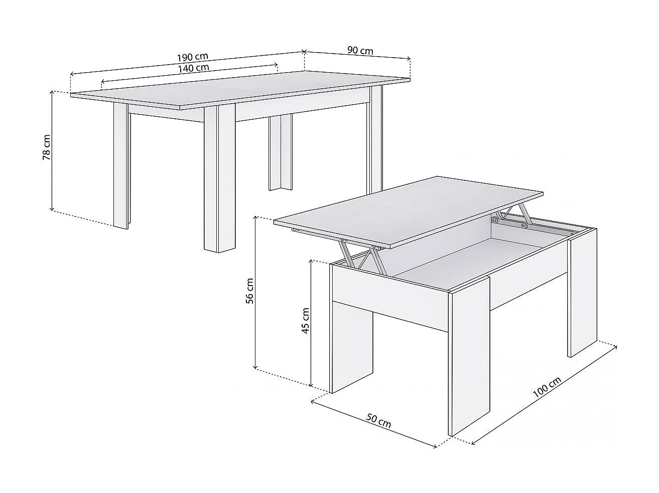 Pack mesa de comedor 140 y mesa de centro Vita Blanco Artik (Blanco Mate) - Gris Cemento