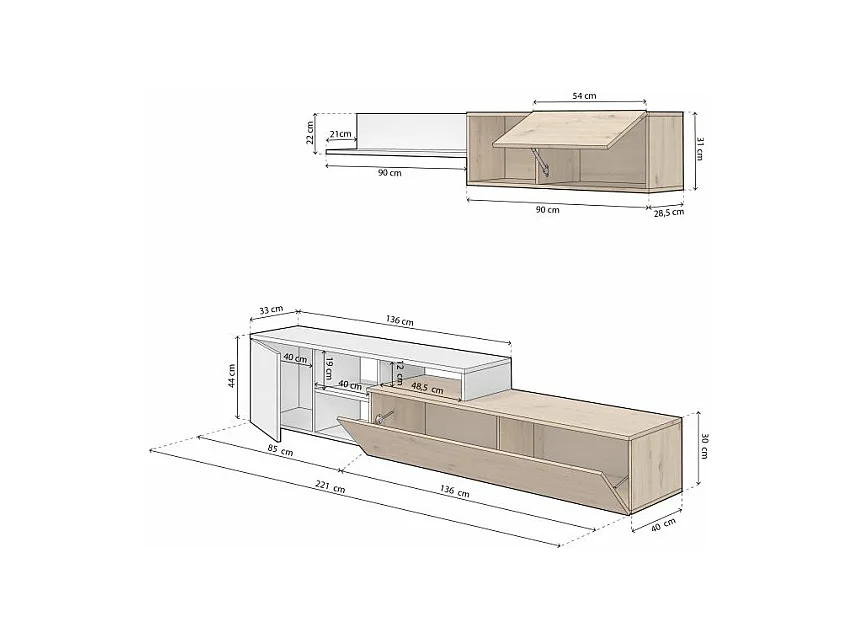 Salón Kate Blanco Artik (Blanco Mate) - Roble Nodi