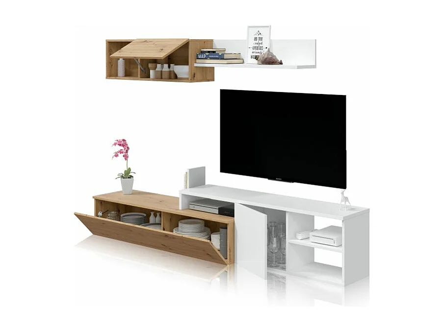 Salón Kate Blanco Artik (Blanco Mate) - Roble Nodi