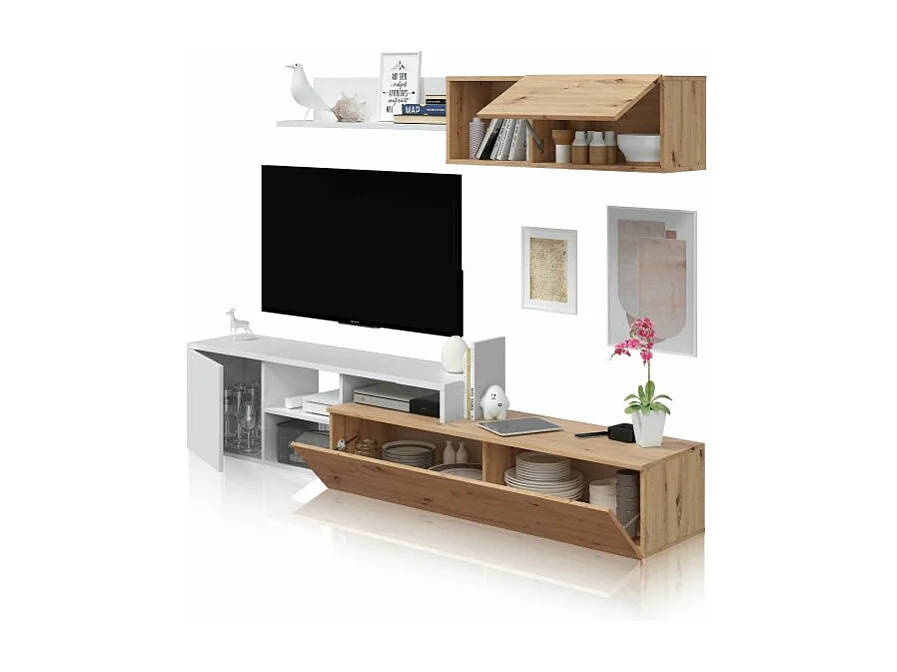 Salón Kate Blanco Artik (Blanco Mate) - Roble Nodi