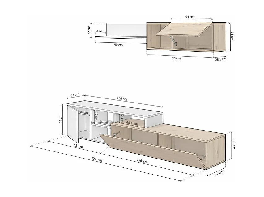 Salón Kate Blanco Artik (Blanco Mate) - Roble Nodi