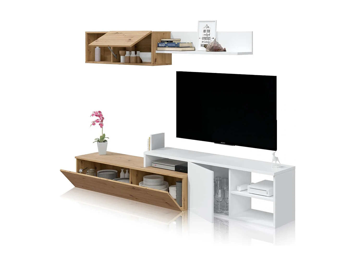 Salón Kate Blanco Artik (Blanco Mate) - Roble Nodi