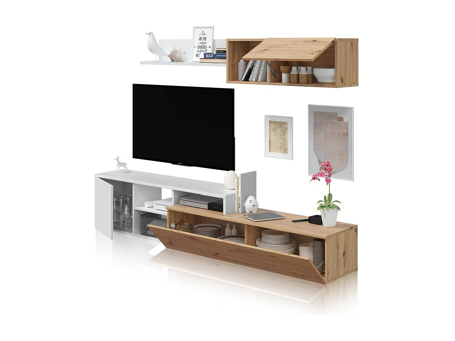 Salón Kate Blanco Artik (Blanco Mate) - Roble Nodi