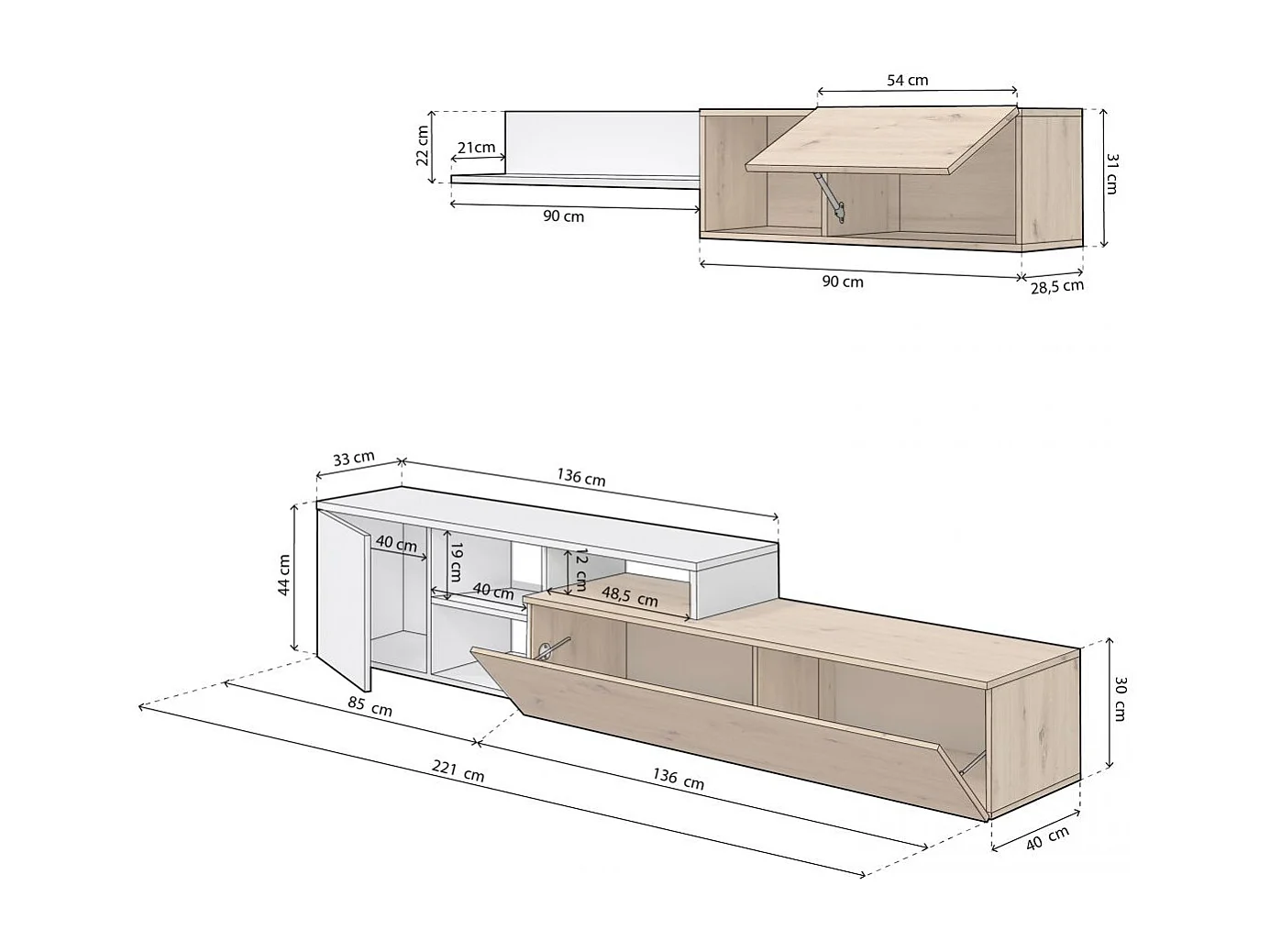 Salón Kate Blanco Artik (Blanco Mate) - Roble Nodi