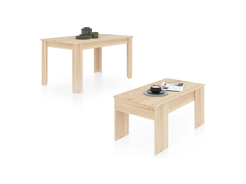 Pack mesa de comedor 140 y mesa de centro Vita Roble Canadian