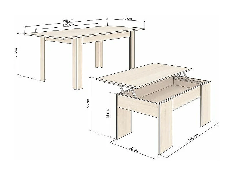 Pack mesa de comedor 140 y mesa de centro Vita Roble Canadian
