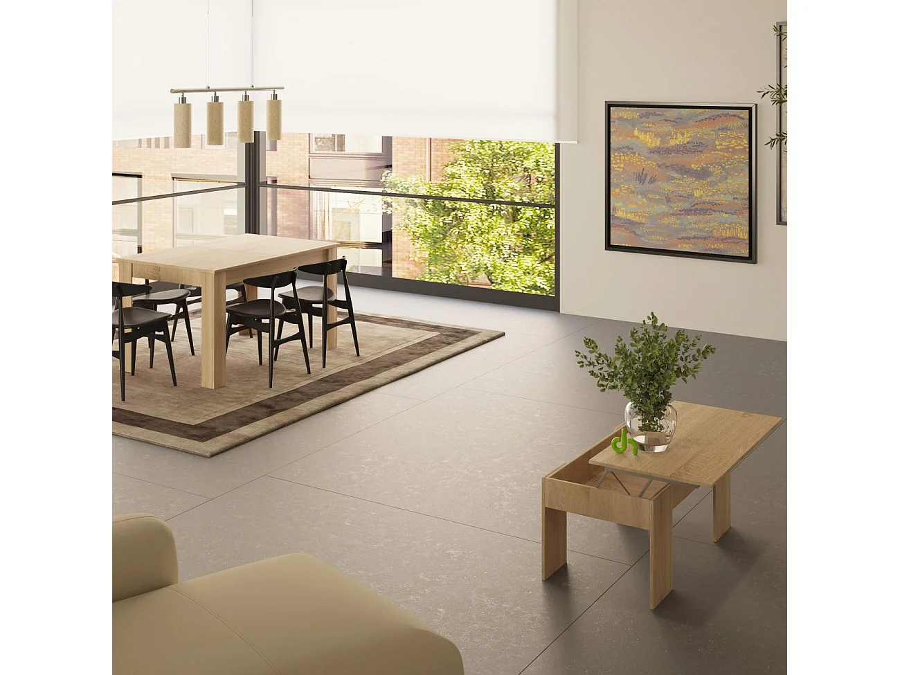 Pack mesa de comedor 140 y mesa de centro Vita Roble Canadian