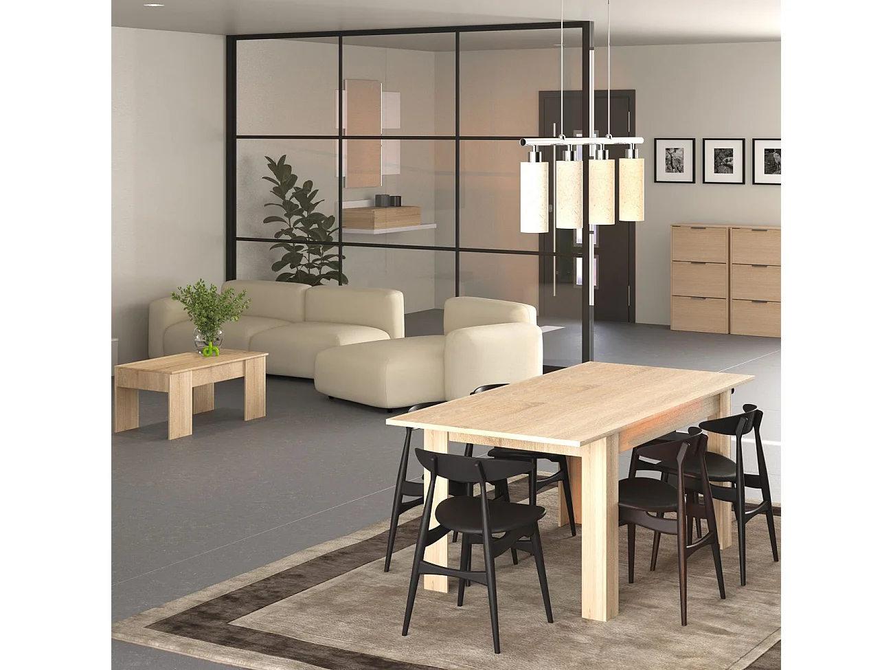 Pack mesa de comedor 140 y mesa de centro Vita Roble Canadian