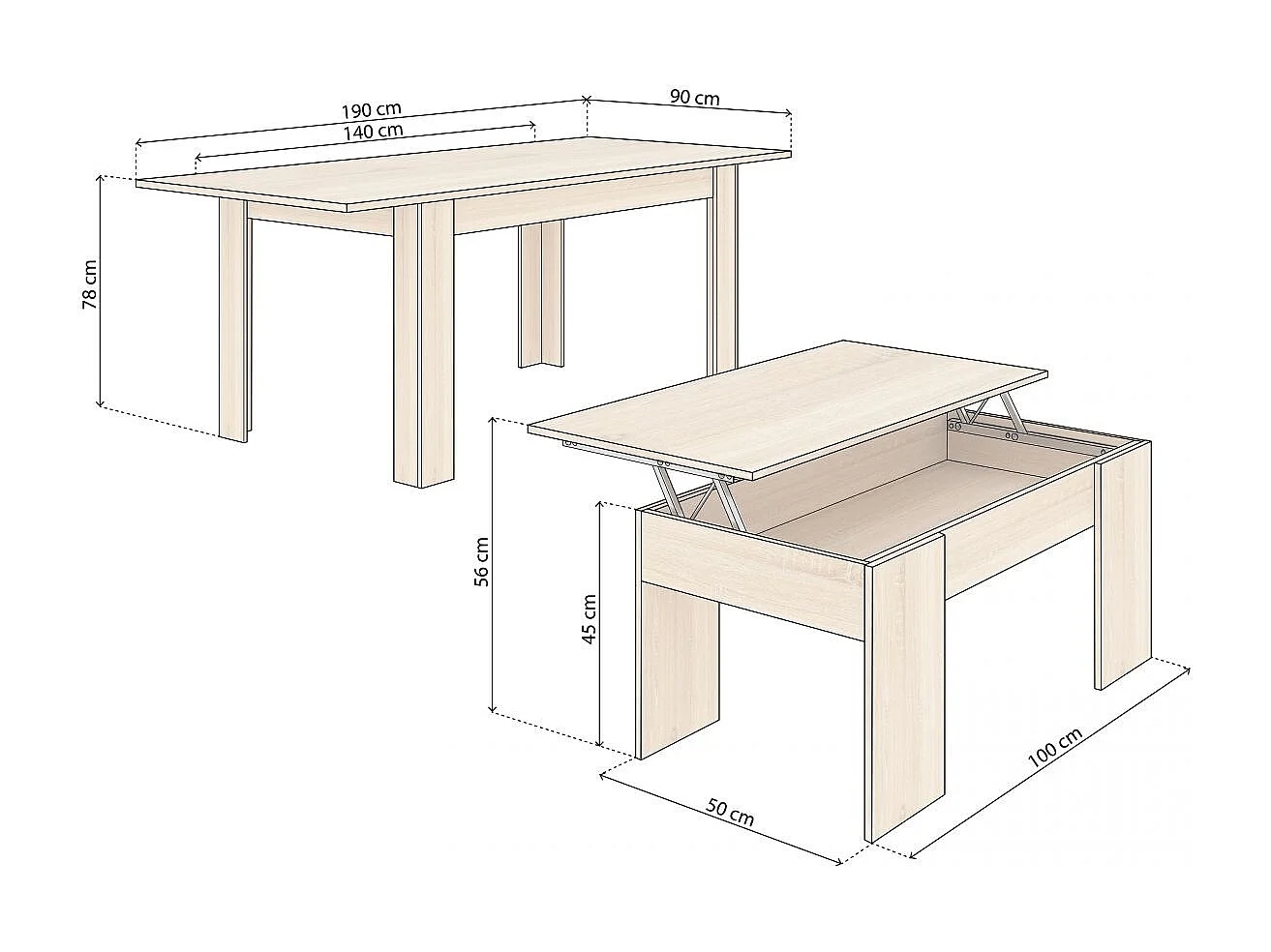 Pack mesa de comedor 140 y mesa de centro Vita Roble Canadian
