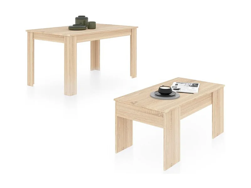 Pack mesa de comedor 140 y mesa de centro Vita Roble Canadian