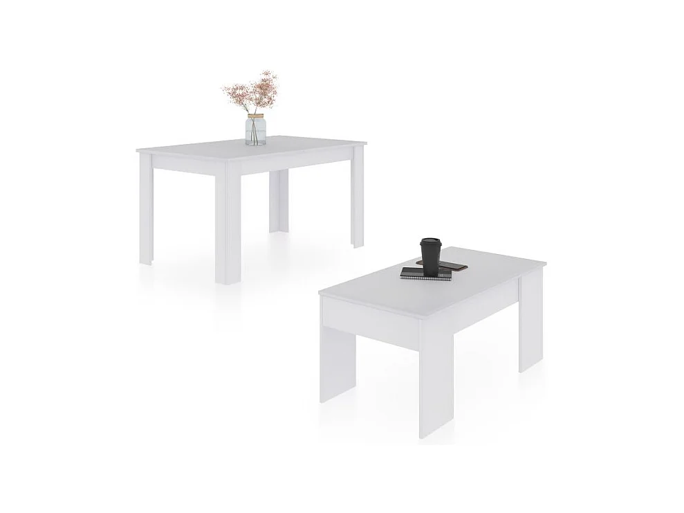 Pack mesa de comedor 140 y mesa de centro Vita Blanco Artik (Blanco Mate)