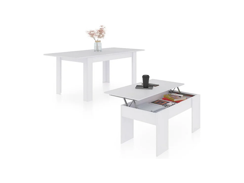 Pack mesa de comedor 140 y mesa de centro Vita Blanco Artik (Blanco Mate)