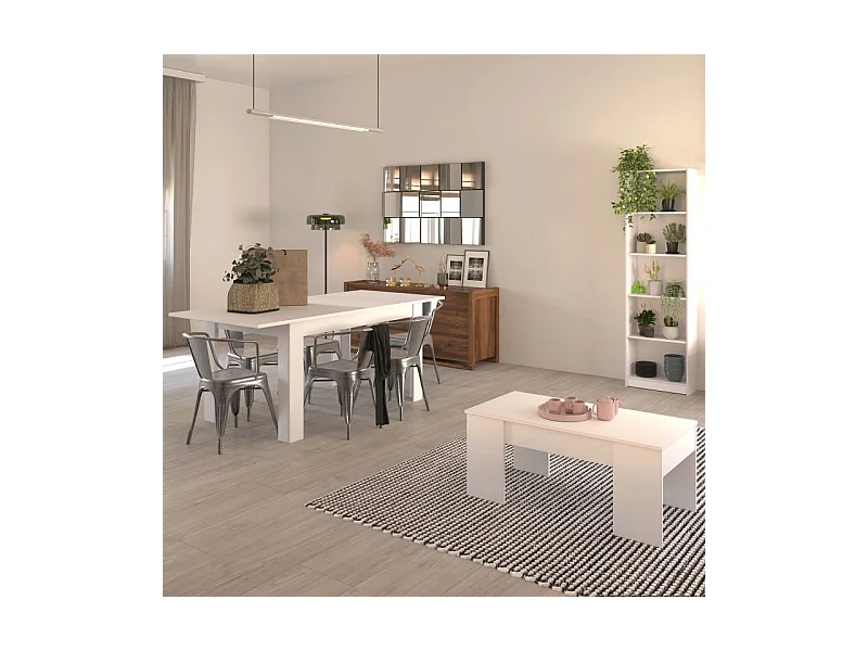 Pack mesa de comedor 140 y mesa de centro Vita Blanco Artik (Blanco Mate)