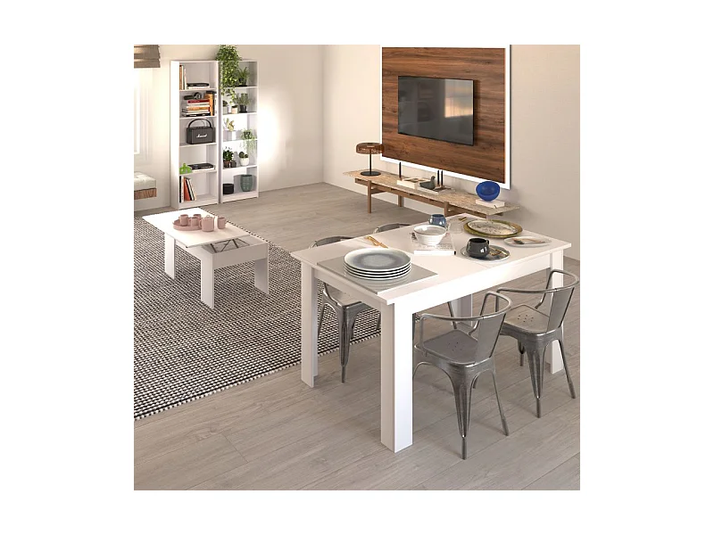 Pack mesa de comedor 140 y mesa de centro Vita Blanco Artik (Blanco Mate)