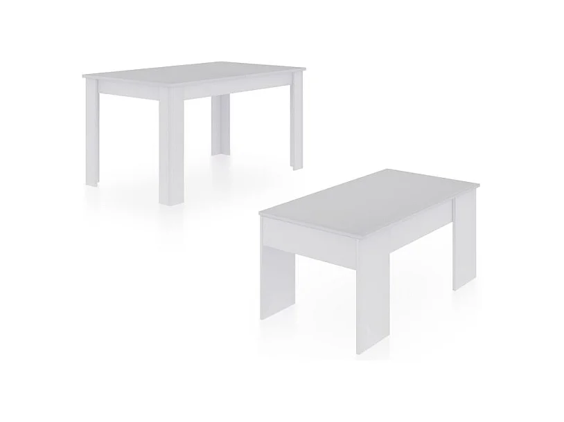 Pack mesa de comedor 140 y mesa de centro Vita Blanco Artik (Blanco Mate)
