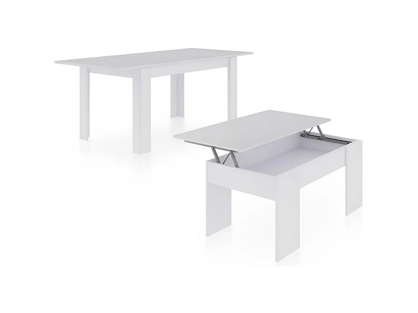 Pack mesa de comedor 140 y mesa de centro Vita Blanco Artik (Blanco Mate)